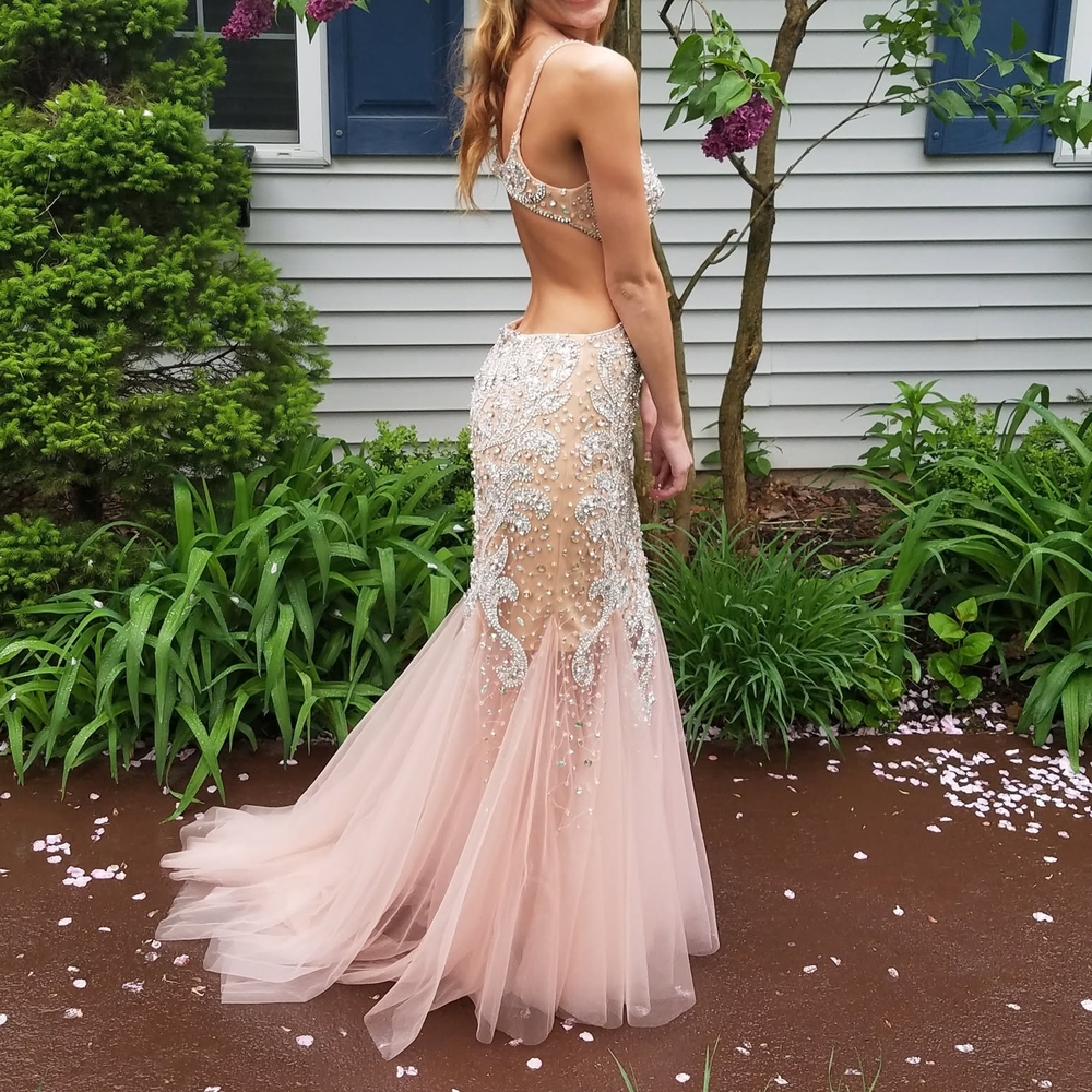 Camille La Vie Pink Backless Spaghetti Strap Gown